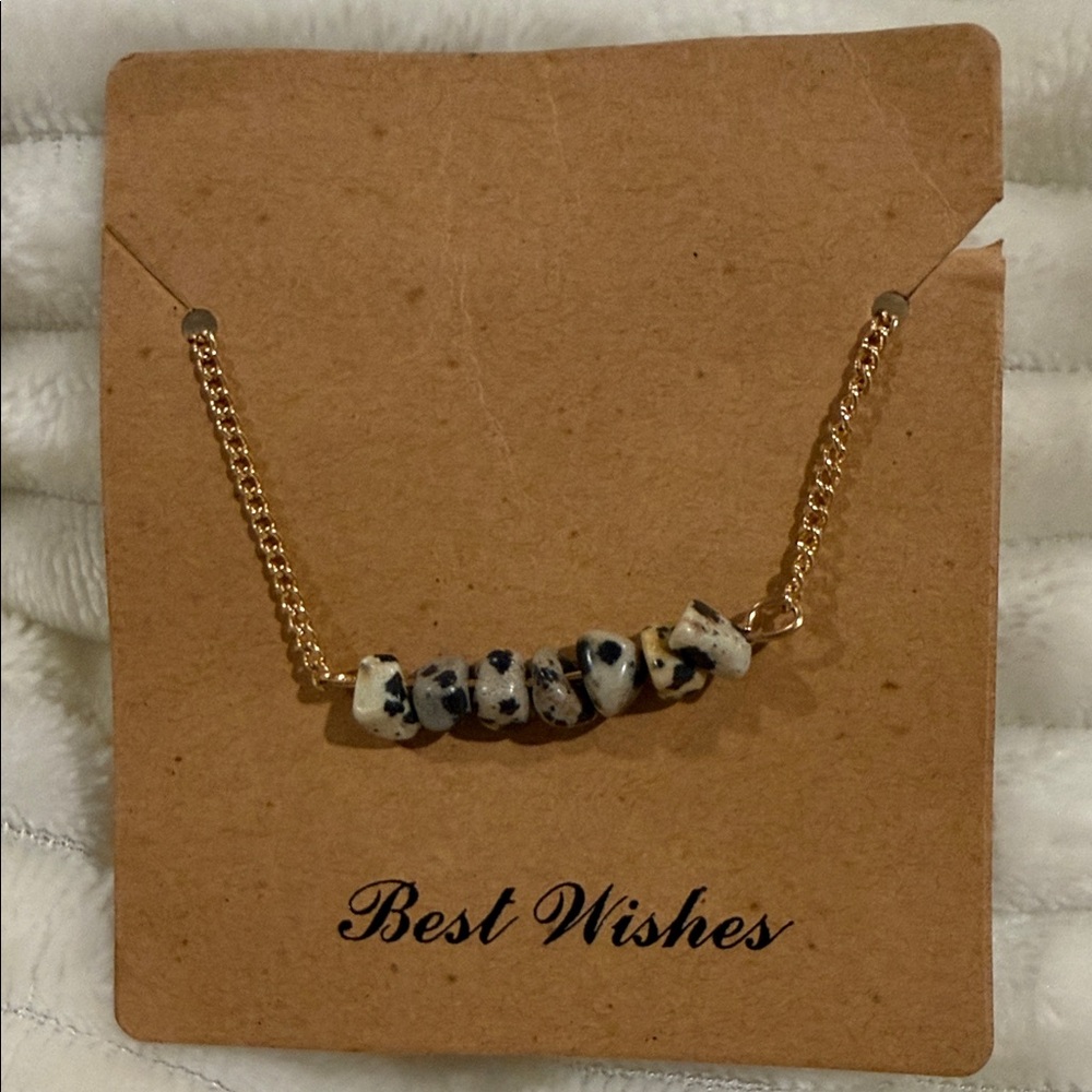 Gold Chain Choker Necklace with Dalmatian Jasper Stone Beads